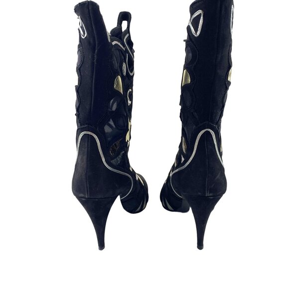 VNTG Sacha London Boho Chic 80s Metallic Mesh Goth Witchy Suede 3" Heels Boot 9B - Picture 5 of 15